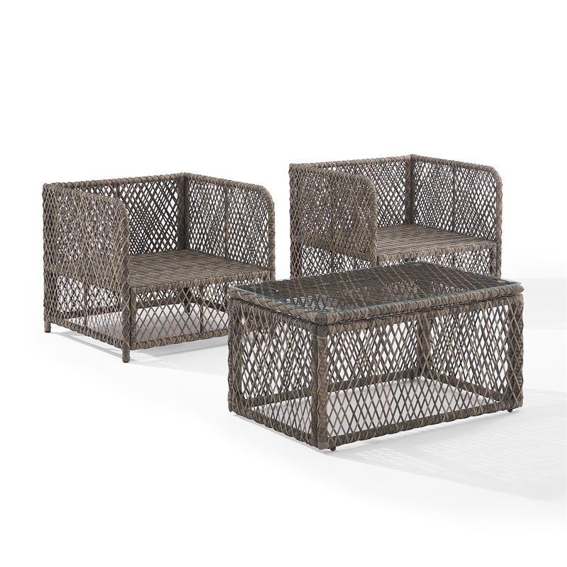 Crosley Furniture Granite Bay 3Pc Outdoor Coffee Table & Chair Set Creme/Stone