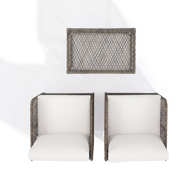 Crosley Furniture Granite Bay 3Pc Outdoor Coffee Table & Chair Set Creme/Stone