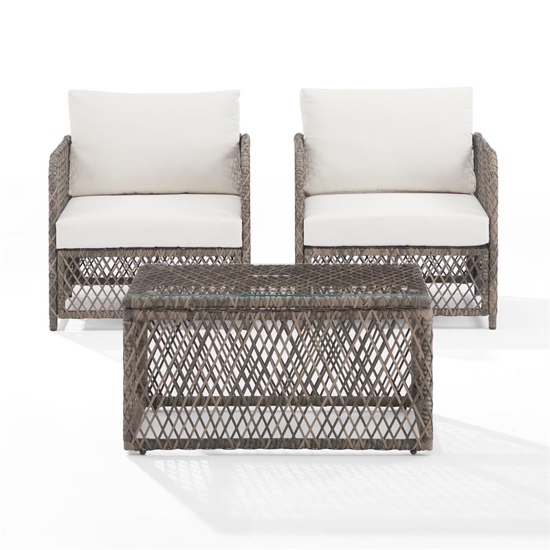 Crosley Furniture Granite Bay 3Pc Outdoor Coffee Table & Chair Set Creme/Stone