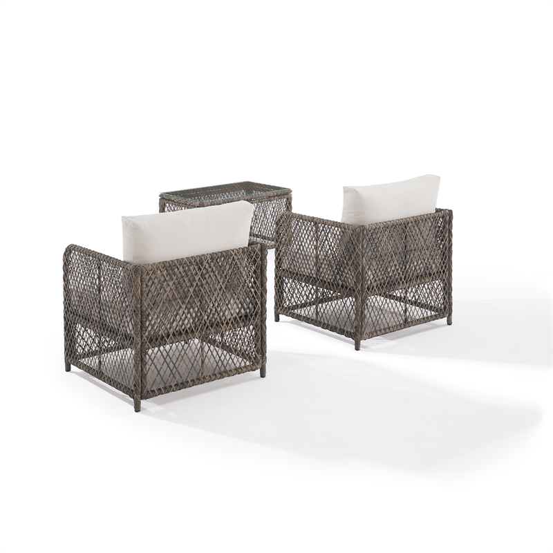 Crosley Furniture Granite Bay 3Pc Outdoor Coffee Table & Chair Set Creme/Stone