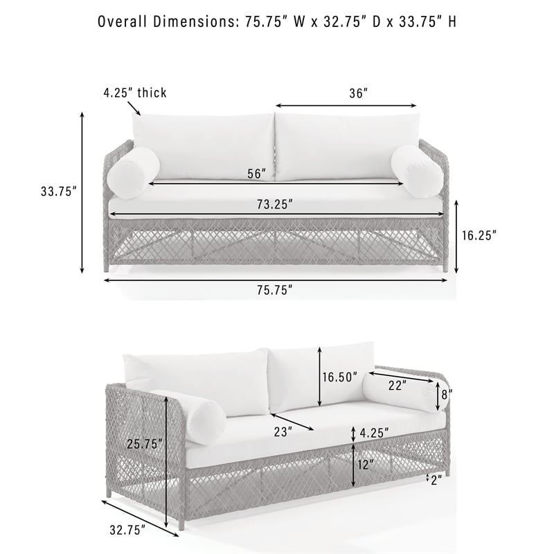 Crosley Furniture Granite Bay 4Pc Wicker Outdoor Sofa Furniture Set Creme/Stone