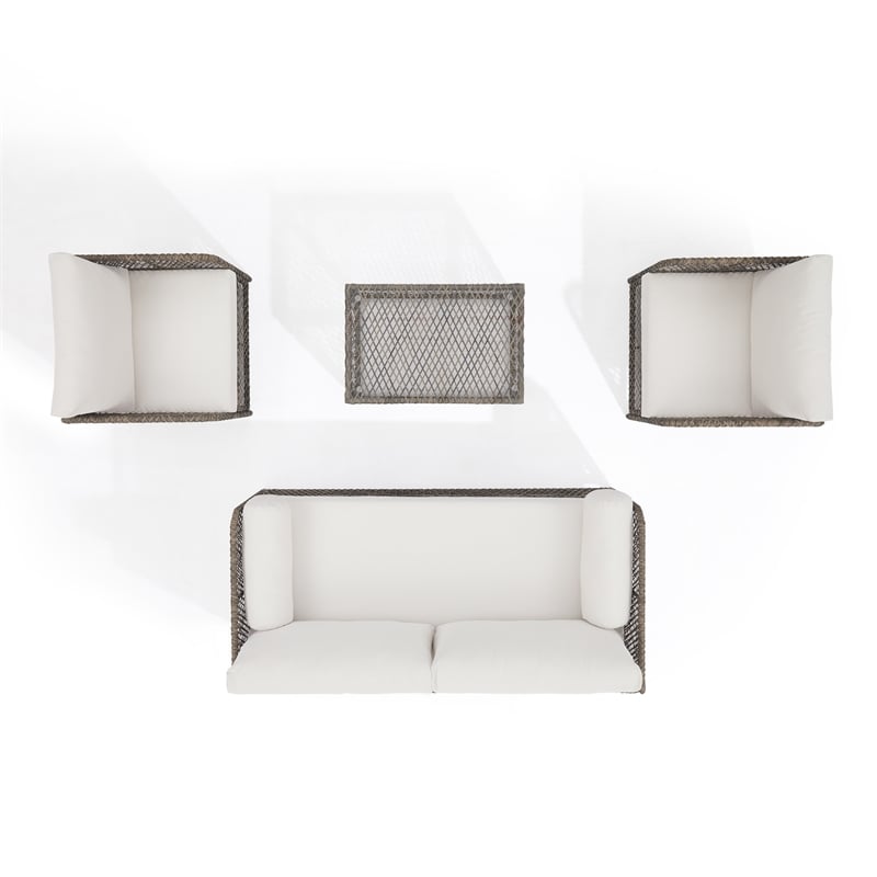 Crosley Furniture Granite Bay 4Pc Wicker Outdoor Sofa Furniture Set Creme/Stone