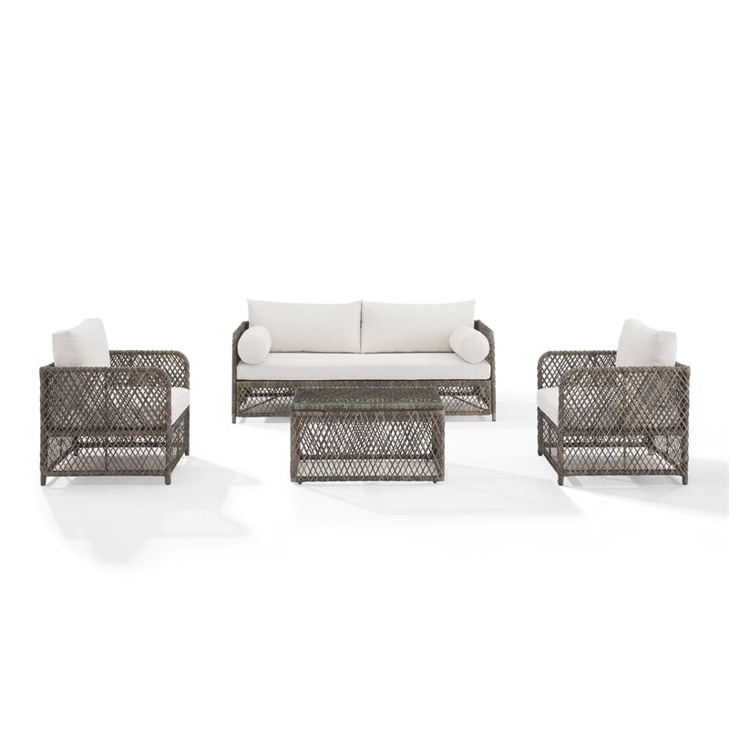 Crosley Furniture Granite Bay 4Pc Wicker Outdoor Sofa Furniture Set Creme/Stone