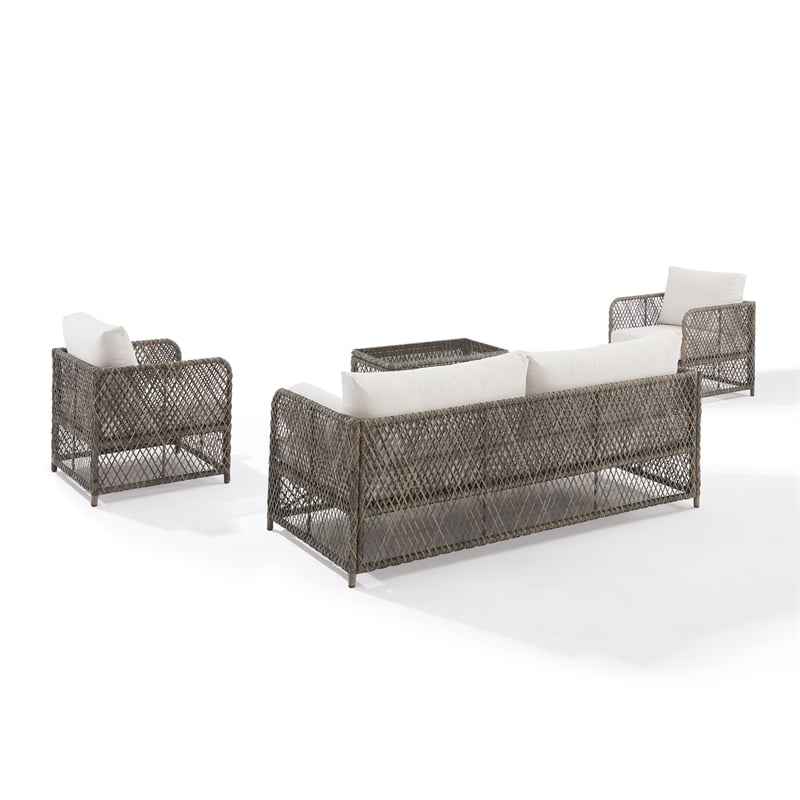 Crosley Furniture Granite Bay 4Pc Wicker Outdoor Sofa Furniture Set Creme/Stone