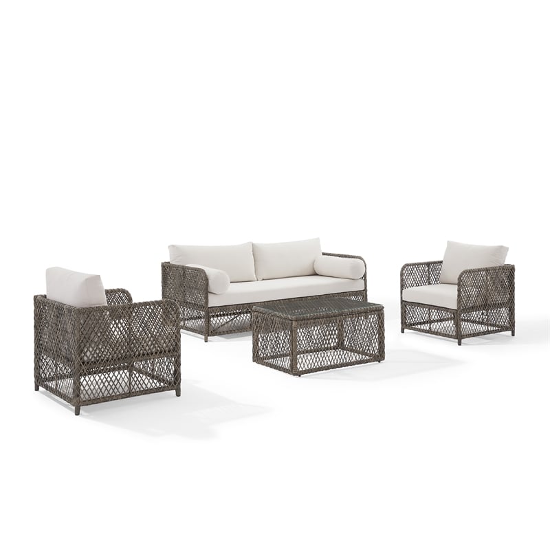 Crosley Furniture Granite Bay 4Pc Wicker Outdoor Sofa Furniture Set Creme/Stone