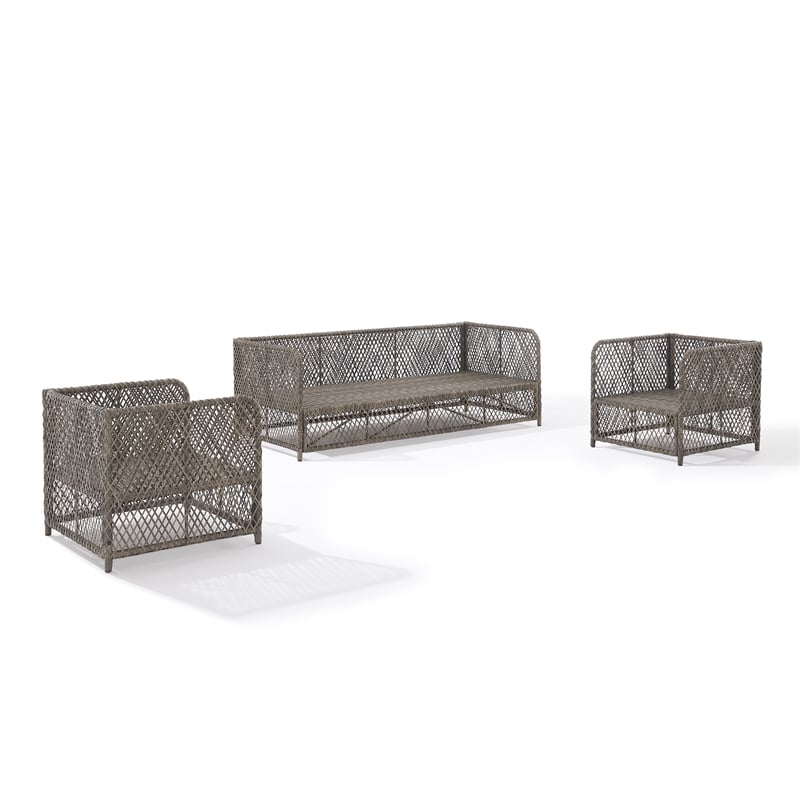 Crosley Furniture Granite Bay 3Pc Wicker Outdoor Sofa Furniture Set Creme/Stone