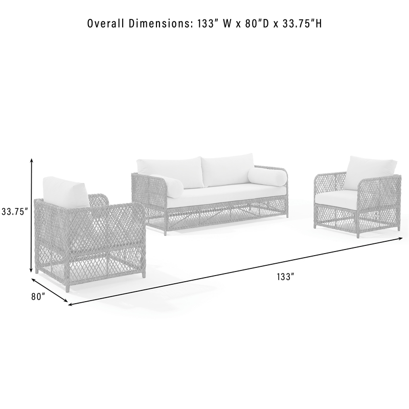 Crosley Furniture Granite Bay 3Pc Wicker Outdoor Sofa Furniture Set Creme/Stone