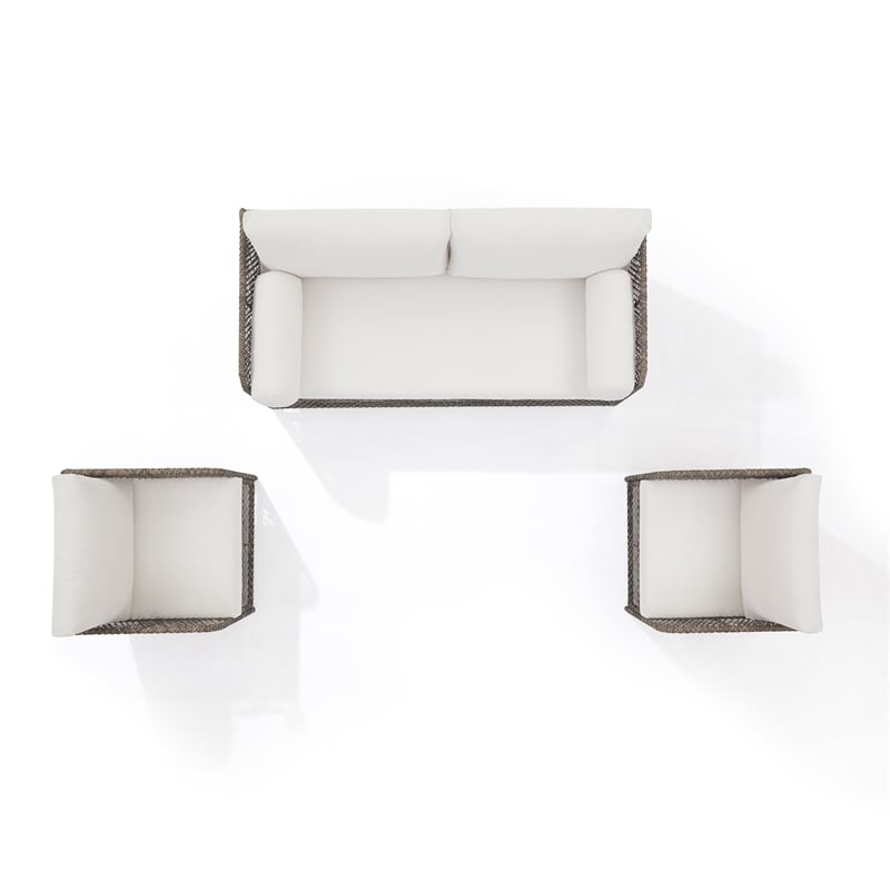 Crosley Furniture Granite Bay 3Pc Wicker Outdoor Sofa Furniture Set Creme/Stone