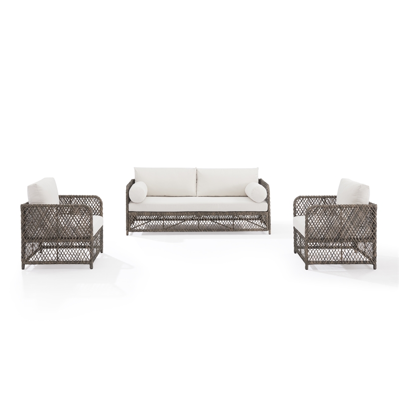Crosley Furniture Granite Bay 3Pc Wicker Outdoor Sofa Furniture Set Creme/Stone
