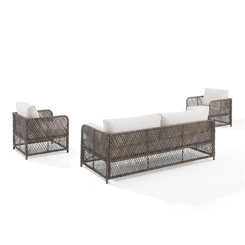 Crosley Furniture Granite Bay 3Pc Wicker Outdoor Sofa Furniture Set Creme/Stone