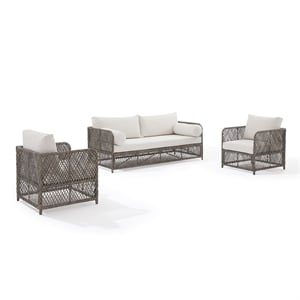 Crosley Furniture Granite Bay 3Pc Wicker Outdoor Sofa Furniture Set Creme/Stone