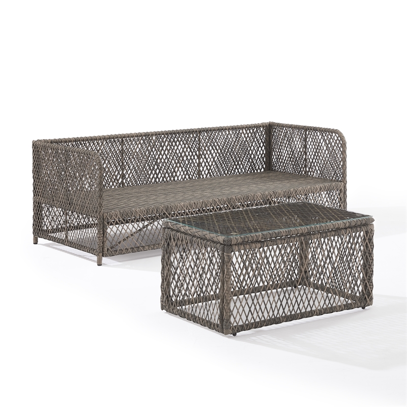 Crosley Furniture Granite Bay 2Pc Outdoor Sofa & Coffee Furniture Set Creme/Ston