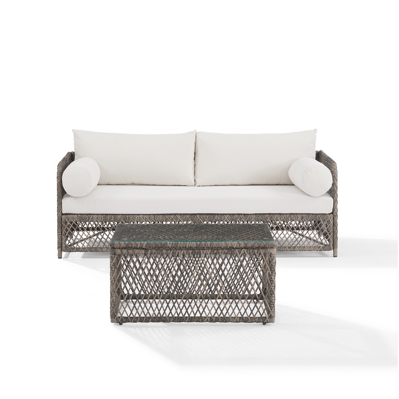Crosley Furniture Granite Bay 2Pc Outdoor Sofa & Coffee Furniture Set Creme/Ston