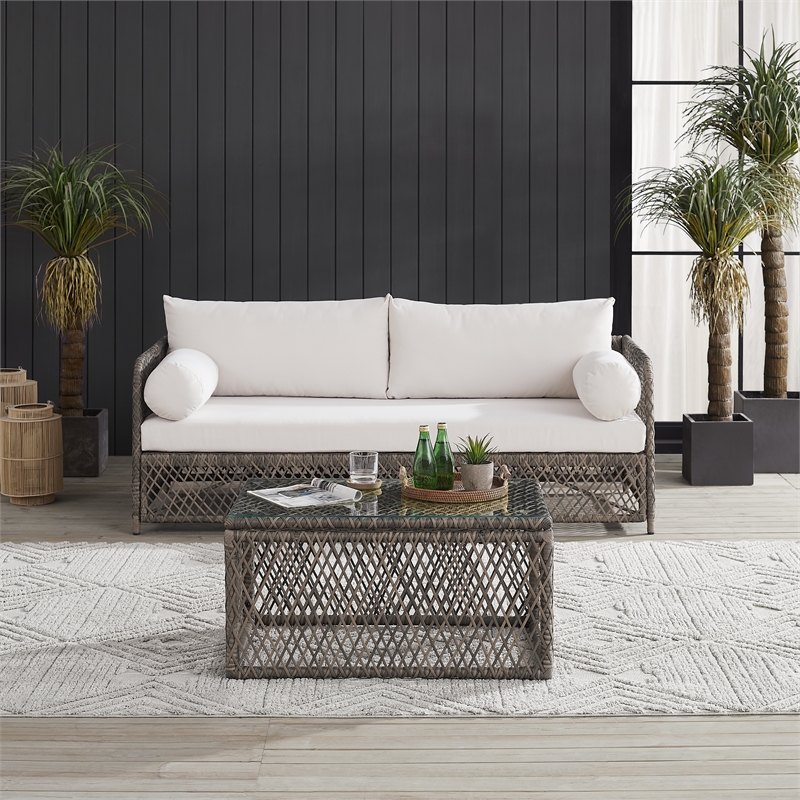 Crosley Furniture Granite Bay 2Pc Outdoor Sofa & Coffee Furniture Set Creme/Ston