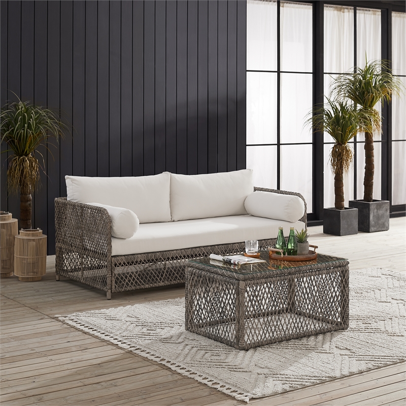 Crosley Furniture Granite Bay 2Pc Outdoor Sofa & Coffee Furniture Set Creme/Ston