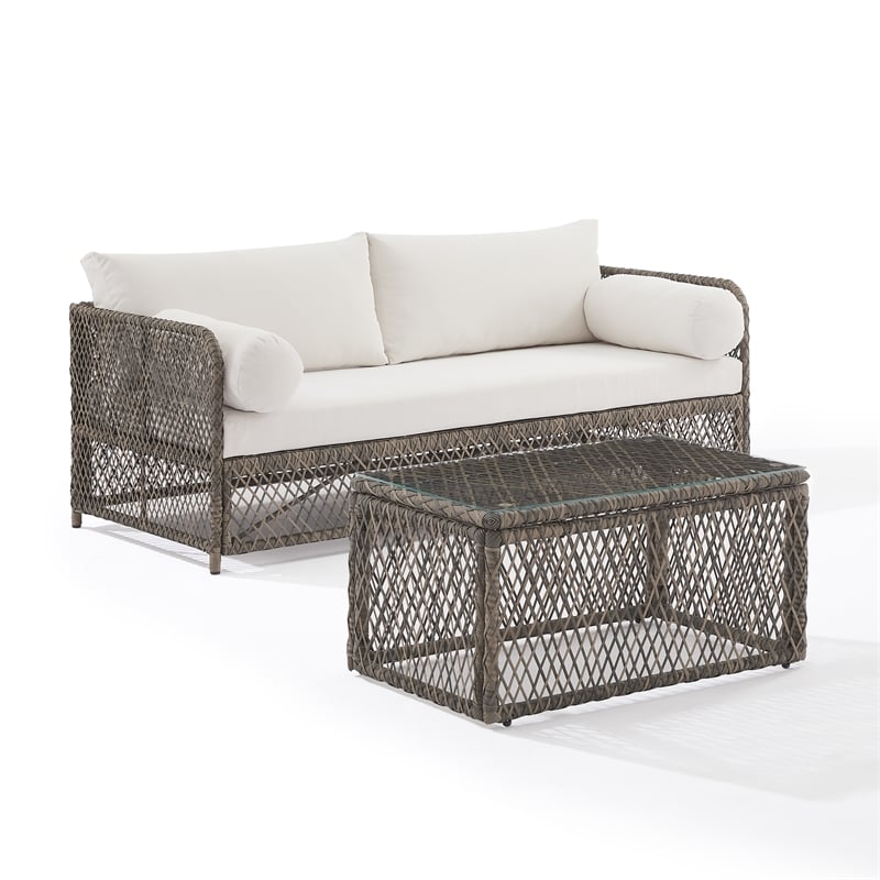 Crosley Furniture Granite Bay 2Pc Outdoor Sofa & Coffee Furniture Set Creme/Ston