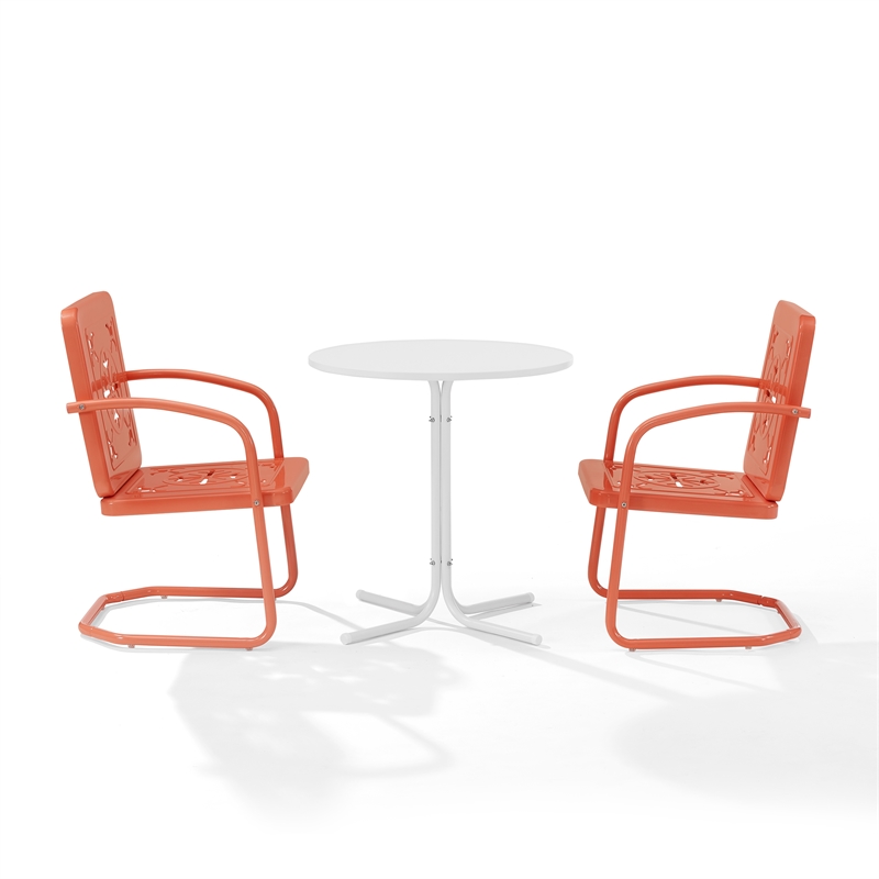 Crosley Furniture Azalea 3Pc Retro Outdoor Bistro Set in Coral Gloss/White Satin