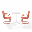 Crosley Furniture Azalea 3Pc Retro Outdoor Bistro Set in Coral Gloss/White Satin