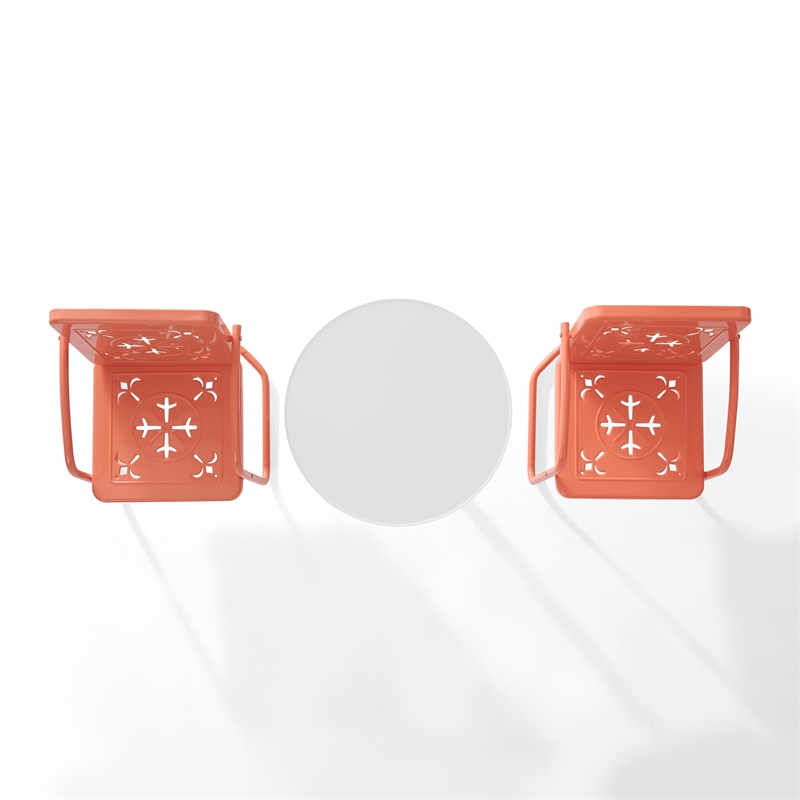 Crosley Furniture Azalea 3Pc Retro Outdoor Bistro Set in Coral Gloss/White Satin