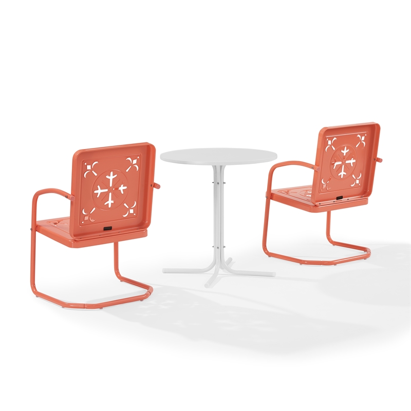 Crosley Furniture Azalea 3Pc Retro Outdoor Bistro Set in Coral Gloss/White Satin