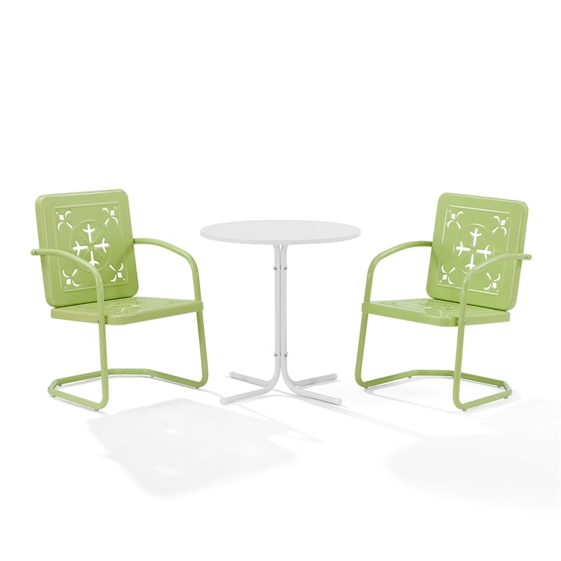 Crosley Furniture Azalea 3Pc Retro Outdoor Bistro Set in Key Lime/White Satin