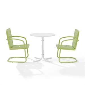 Crosley Furniture Azalea 3Pc Retro Outdoor Bistro Set in Key Lime/White Satin