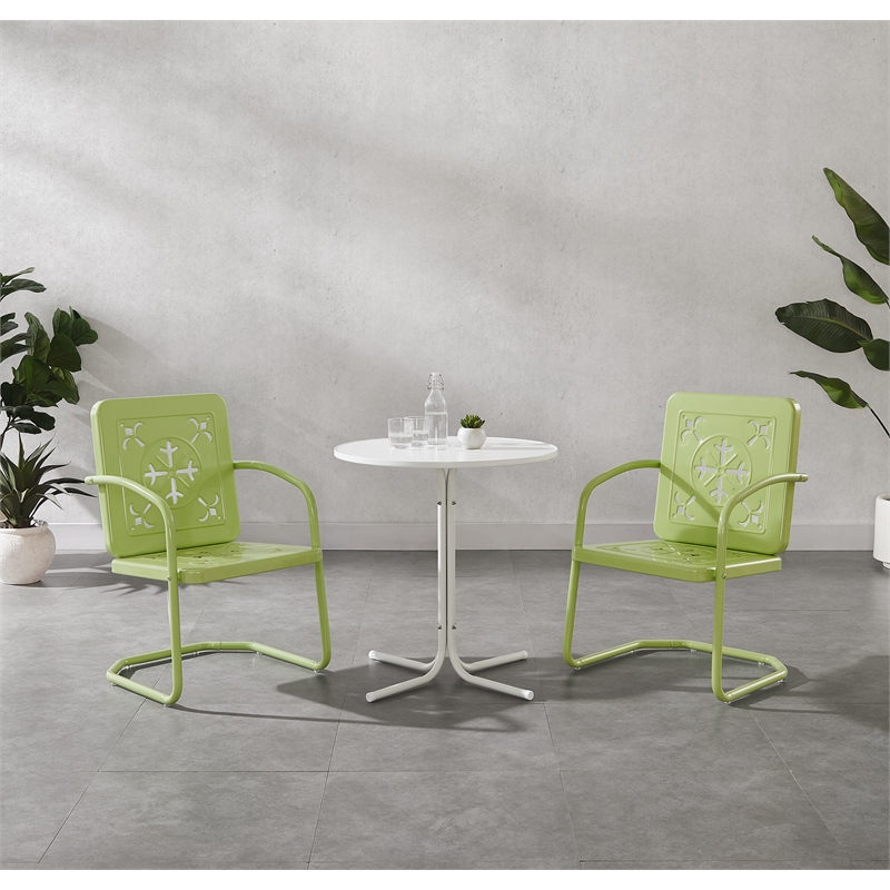 Crosley Furniture Azalea 3Pc Retro Outdoor Bistro Set in Key Lime/White Satin
