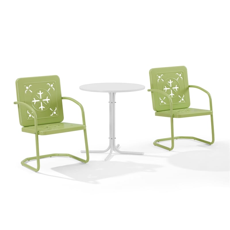 Crosley Furniture Azalea 3Pc Retro Outdoor Bistro Set in Key Lime/White Satin