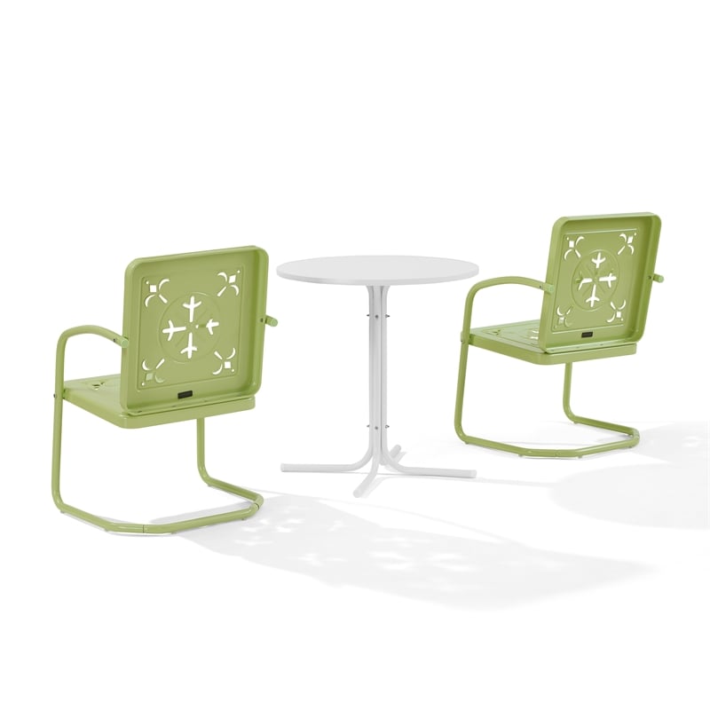 Crosley Furniture Azalea 3Pc Retro Outdoor Bistro Set in Key Lime/White Satin