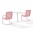 Crosley Furniture Azalea 3Pc Retro Outdoor Bistro Set in Pink Gloss/White Satin