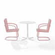 Crosley Furniture Azalea 3Pc Retro Outdoor Bistro Set in Pink Gloss/White Satin
