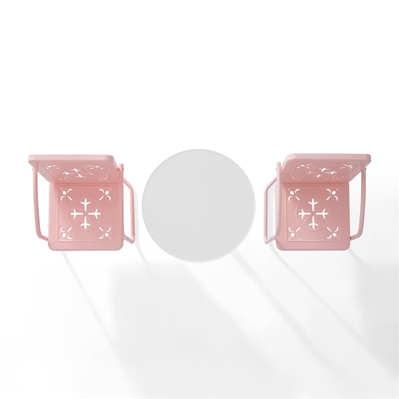 Crosley Furniture Azalea 3Pc Retro Outdoor Bistro Set in Pink Gloss/White Satin