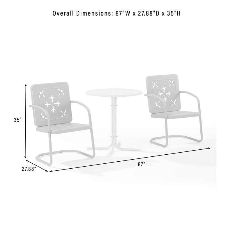 Crosley Furniture Azalea 3Pc Retro Outdoor Bistro Set in Pink Gloss/White Satin
