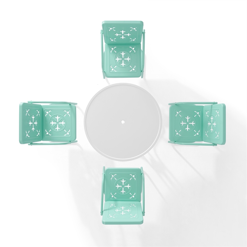 Crosley Furniture Azalea 5Pc Round Retro Outdoor Dining Set in Aqua/White Satin