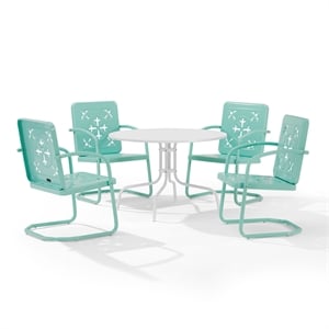 Crosley Furniture Azalea 5Pc Round Retro Outdoor Dining Set in Aqua/White Satin