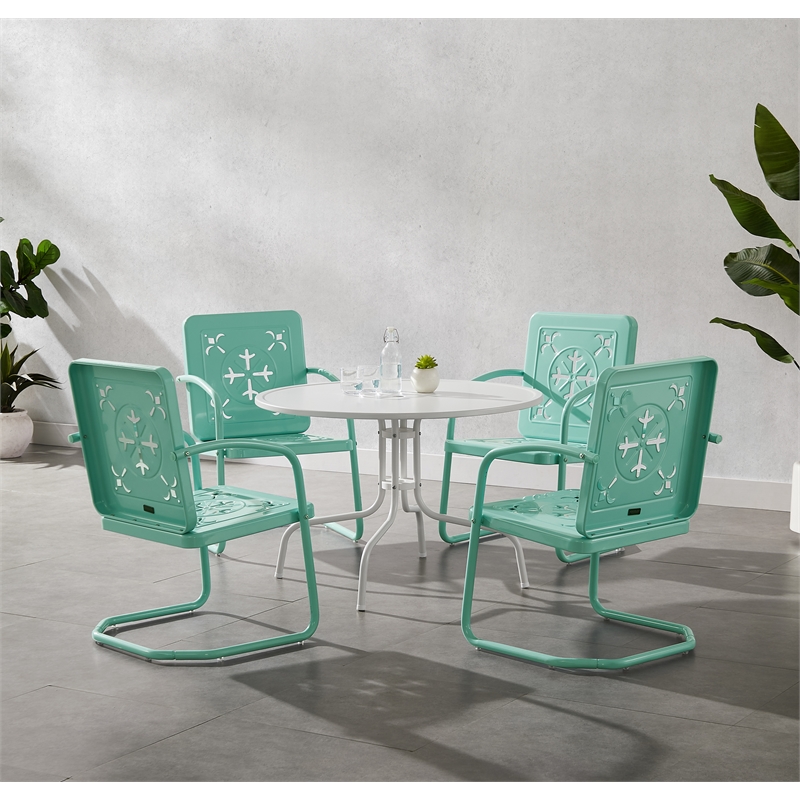 Crosley Furniture Azalea 5Pc Round Retro Outdoor Dining Set in Aqua/White Satin
