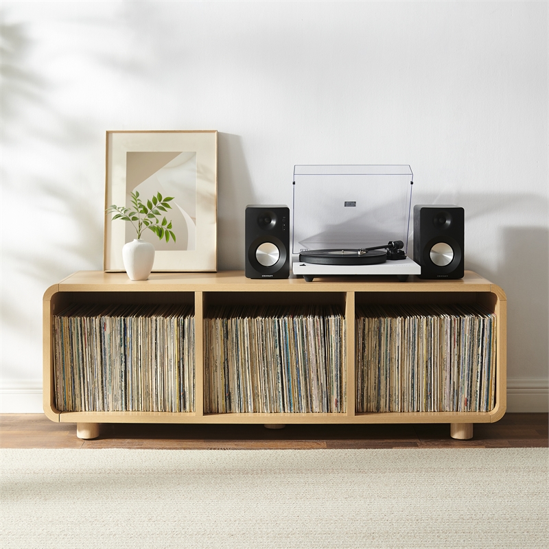 Crosley Furniture Zoe Large Record Storage Console in Ash