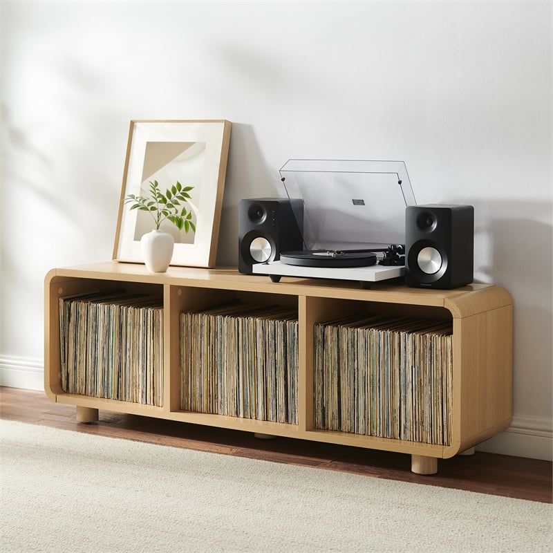 Crosley Furniture Zoe Large Record Storage Console in Ash