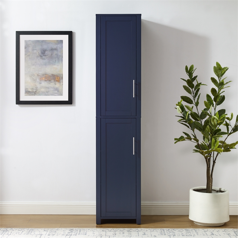 Crosley Furniture Savannah Linen Storage Cabinet in Navy
