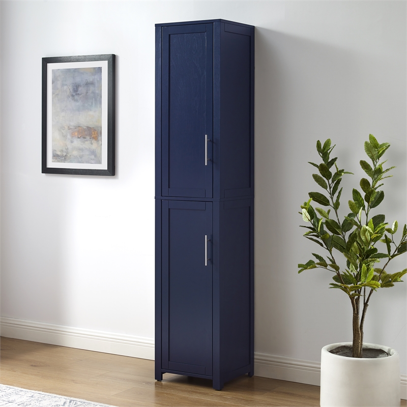 Crosley Furniture Savannah Linen Storage Cabinet in Navy