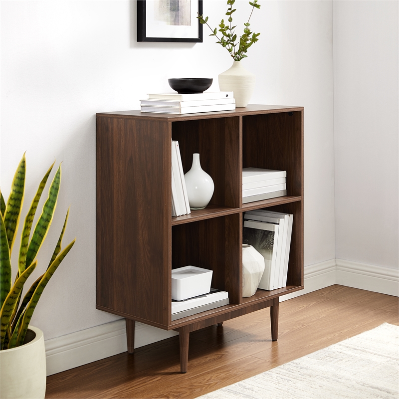 Crosley Furniture Liam 4 Cube Record Storage Media Stand in Walnut