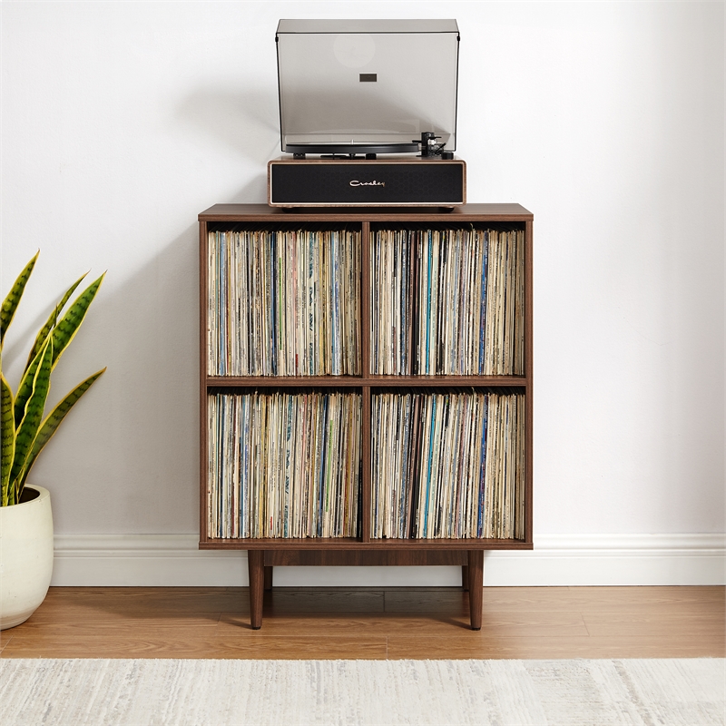 Crosley Furniture Liam 4 Cube Record Storage Media Stand in Walnut
