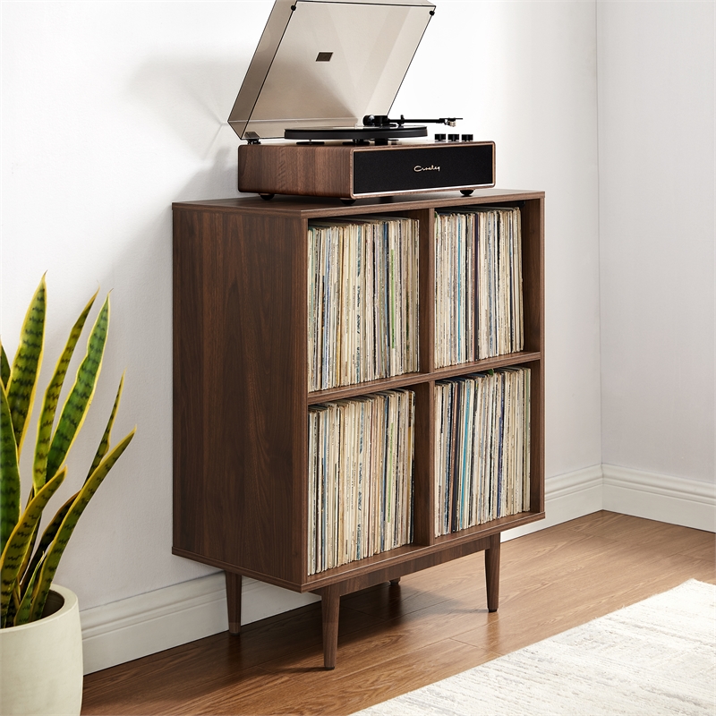 Crosley Furniture Liam 4 Cube Record Storage Media Stand in Walnut