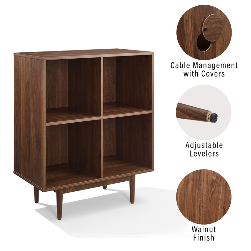 Crosley Furniture Liam 4 Cube Record Storage Media Stand in Walnut