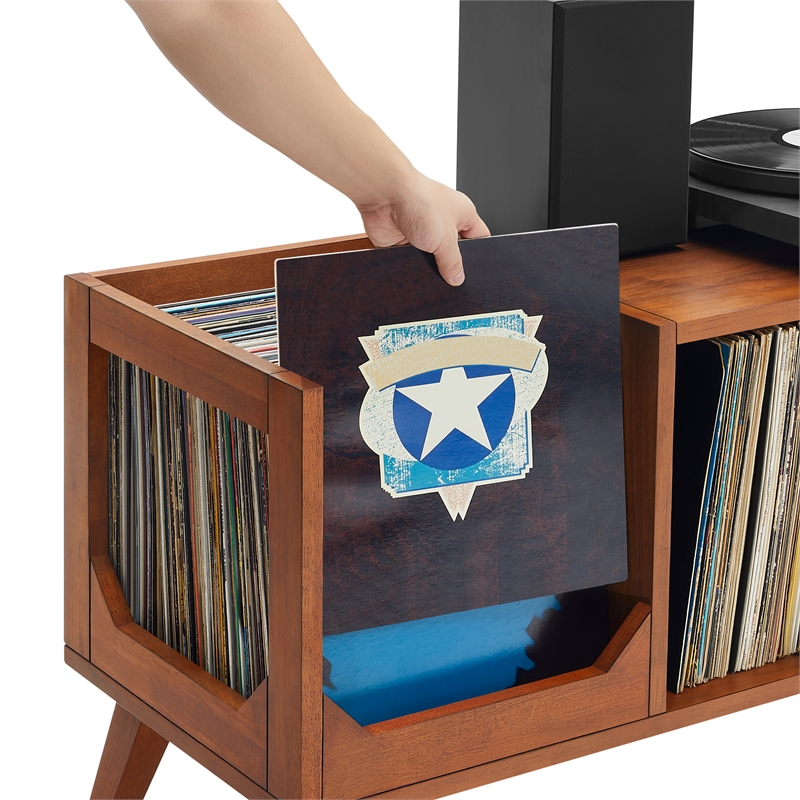 Crosley Furniture Asheville Low Record Storage Console in Walnut