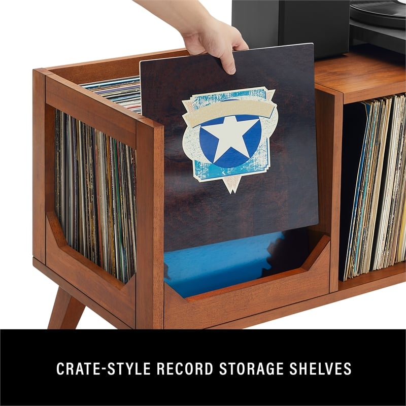 Crosley Furniture Asheville Low Record Storage Console in Walnut