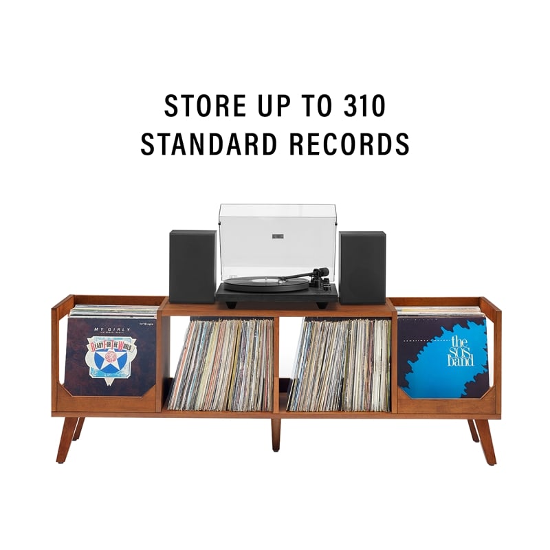 Crosley Furniture Asheville Low Record Storage Console in Walnut