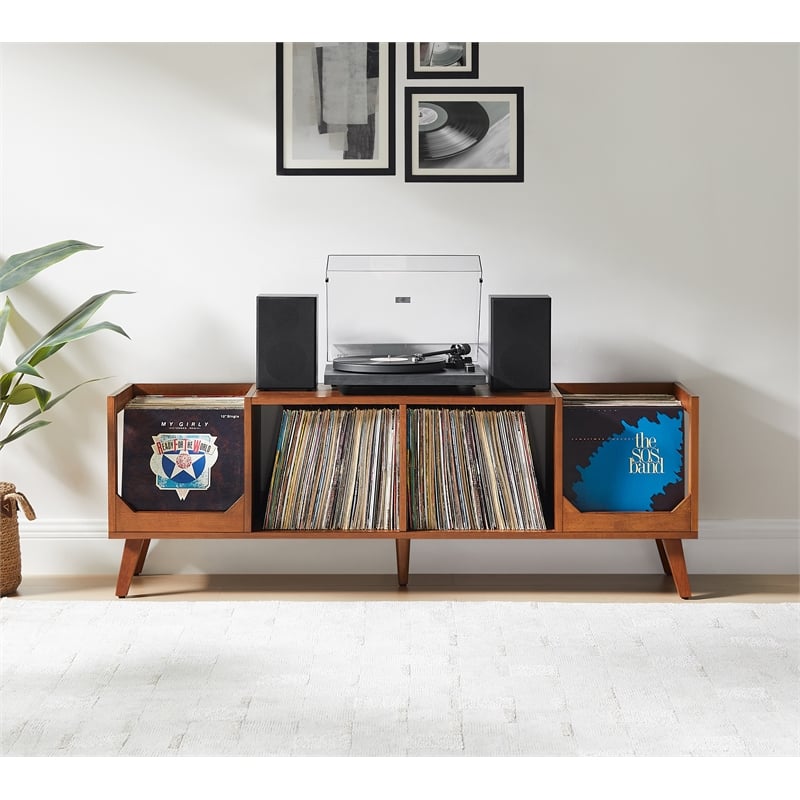 Crosley Furniture Asheville Low Record Storage Console in Walnut