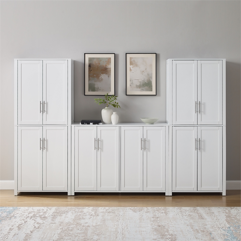Crosley Furniture Savannah 3-Piece Sideboard & Pantry Set in White