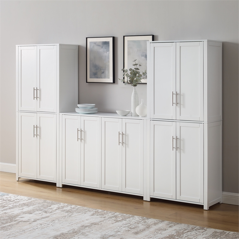 Crosley Furniture Savannah 3-Piece Sideboard & Pantry Set in White
